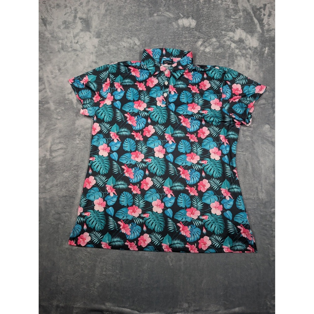 Golf Gentry Polo Shirt Mens 3XL Black Blue Pink Floral Tropical Golf Stretch
